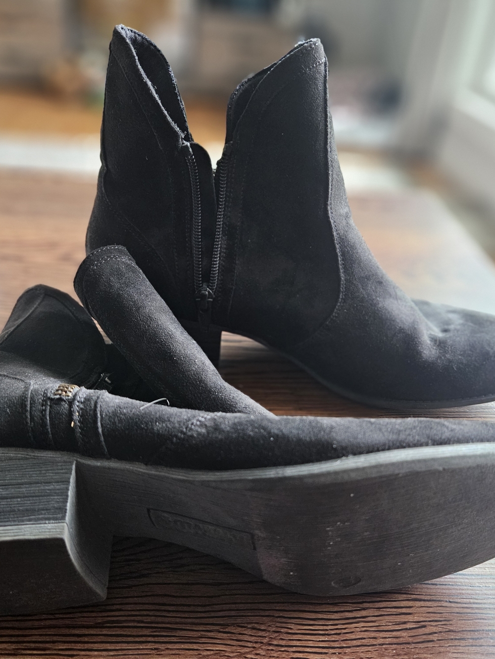 Black Suede Ankle Boots with Side Zipper
